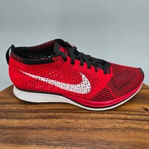 Nike Flyknit Racer Shoes Men's 7 University Red Black Running Athletic Sneakers